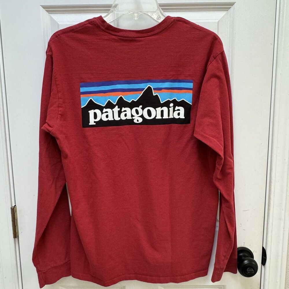 Patagonia Long Sleeve Tee in Maroon with Multicolor Logo